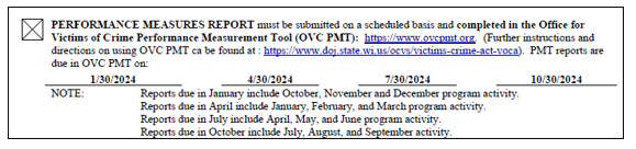 VOCA OVC PMT 2024 Fiscal Reporting Dates