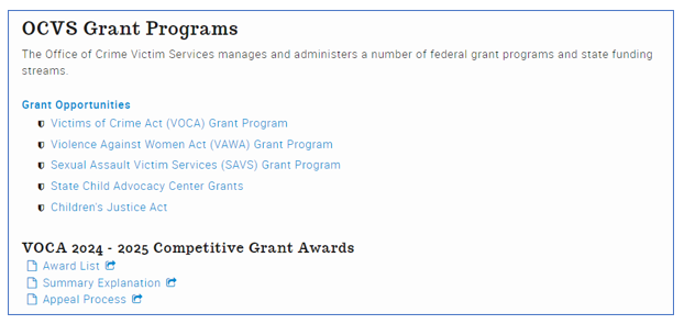 VOCA 24-25 Competitive Grant Awards