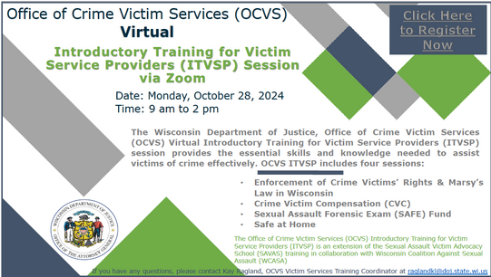 Office of Crime Victim Services (OCVS) Introductory Training for Victim Service Providers (ITVSP) 10.28.24