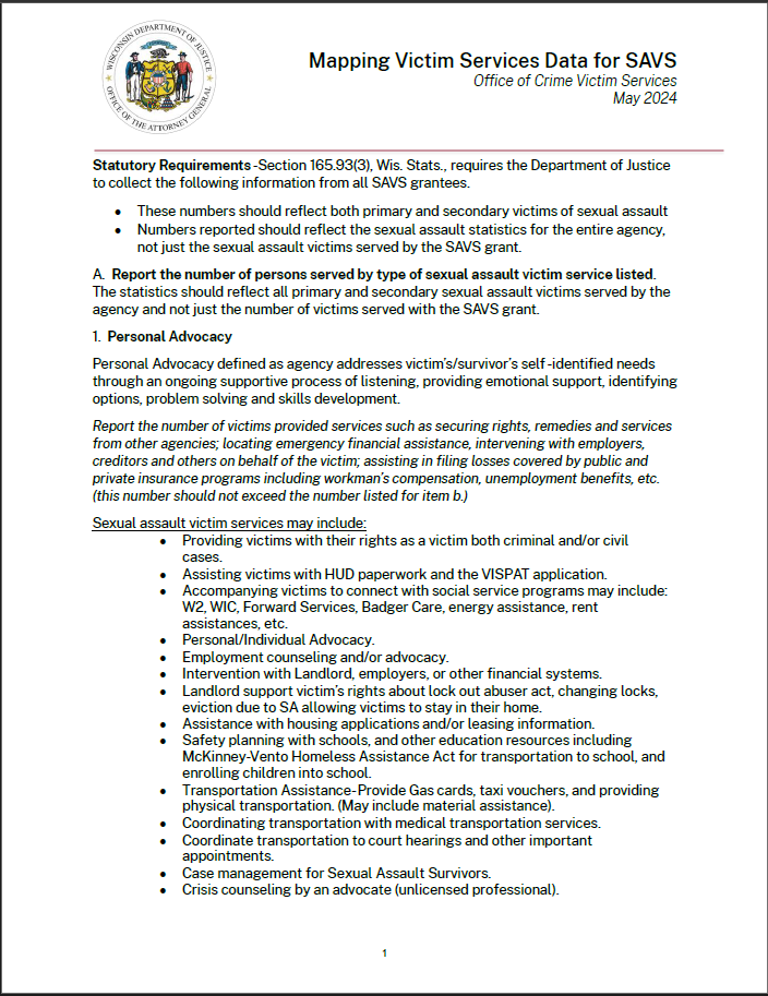 Mapping Victim Services Data for SAVS 2024
