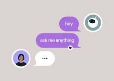 Graphic depicting an AI chatbot indicating, "Ask me anything"