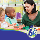 Two diverse children with teacher