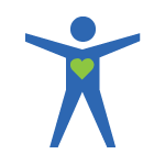 Person silhouette with a heart at the center.