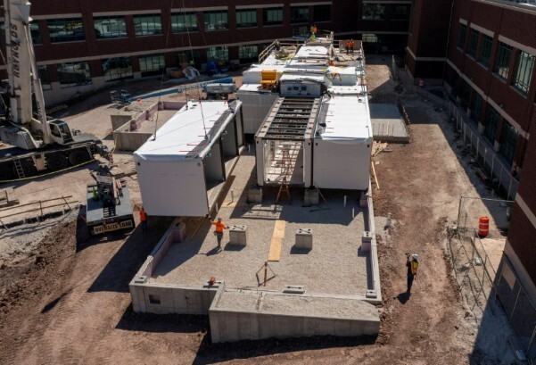 Pre-fabricated buildings installed on construction site