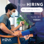 WDVA CNA job position and bonus sign up image