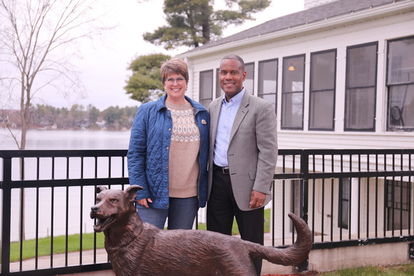 Brownie statue with Author Kelly Nelson and Sec Bond - May 2025