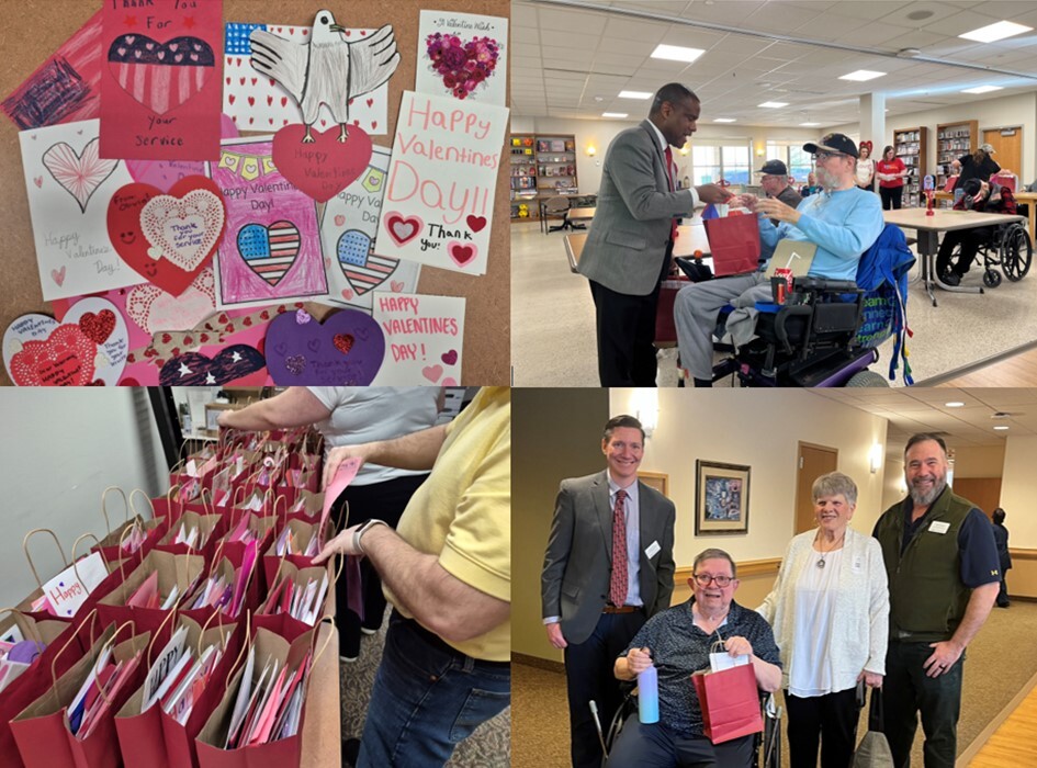 Picture collage of Valentine's for Veterans deliveries 2.13.26