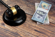 Gavel and money on table