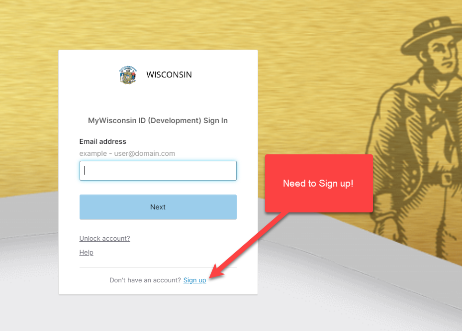 Sign up screen
