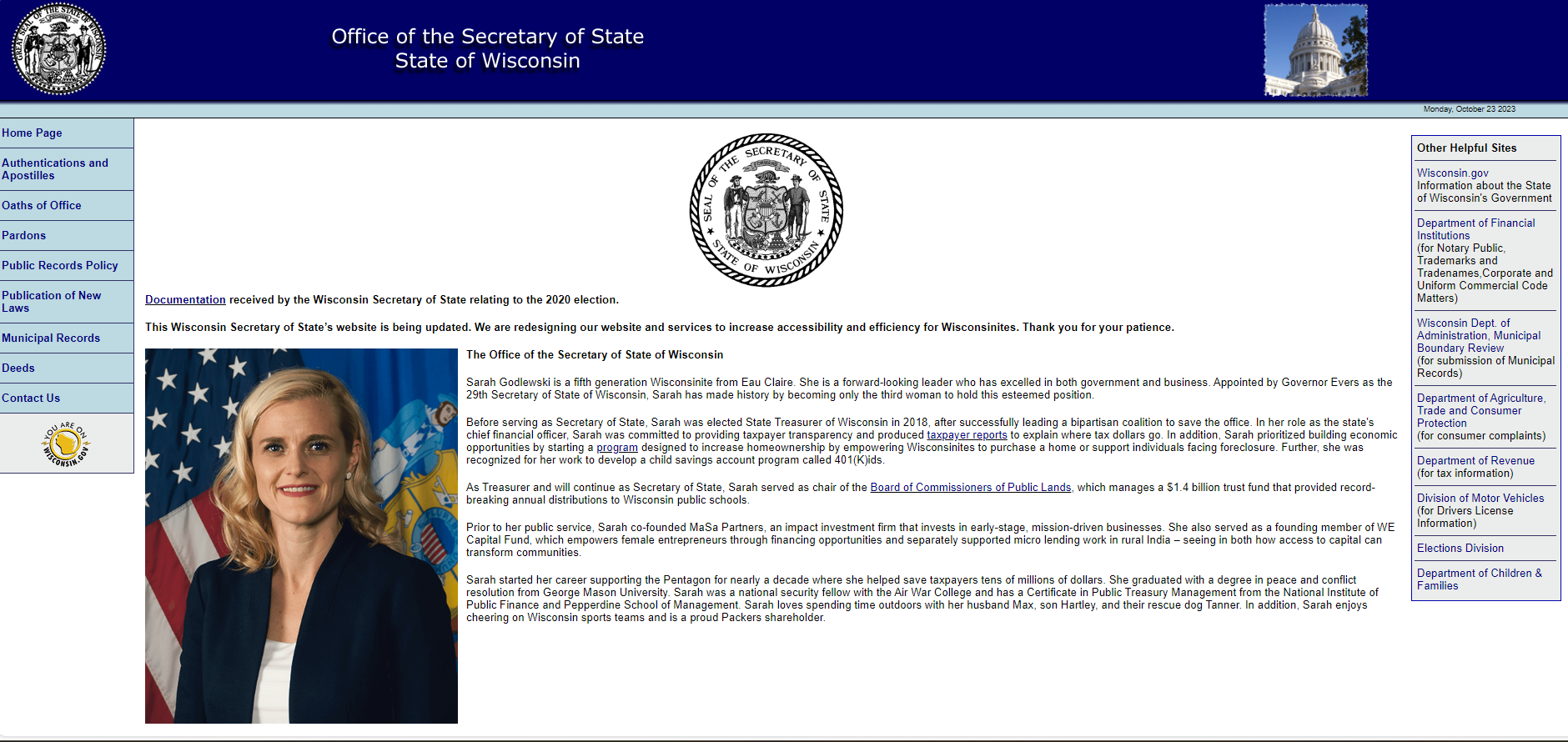 Screenshot of old SOS website