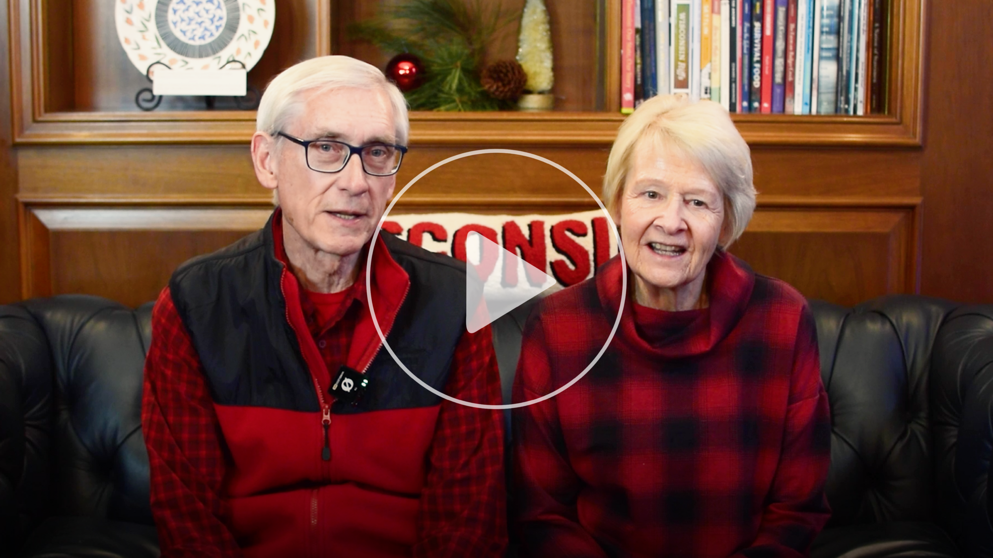 Governor Tony Evers and First Lady Kathy Evers in Christmas video. 