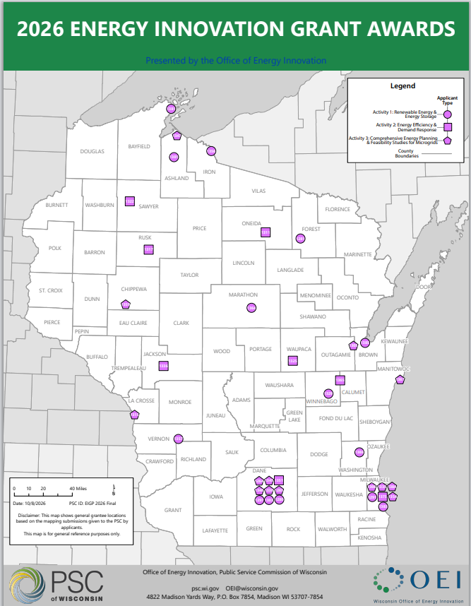 2026 Energy Innovation Grant Awards Map.
