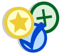 icon of star, check mark, and plus sign