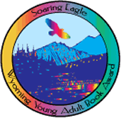 soaring eagle award logo showing eagle flying over forests and mountains