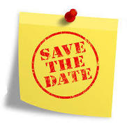 save the date on a yellow sticky note