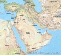 Physical map of the Middle East