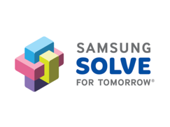 Logo of a 3-d puzzle and the words Samsung Solve for Tomorrow