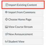 Canvas "Import Existing Content" Screenshot
