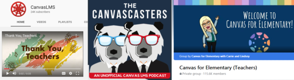 Canvas YouTube, Canvas Casters, and Facebook screenshots