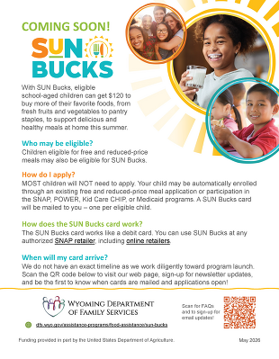 Flyer for SUN Bucks has images of children with food.