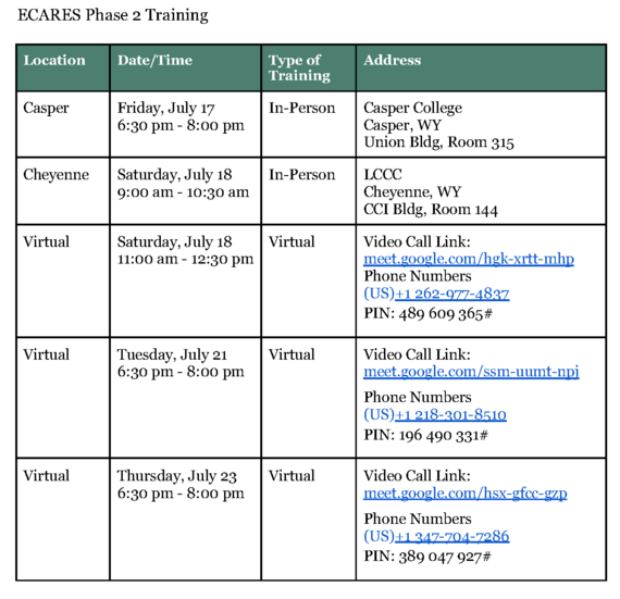 Phase 2 training schedule