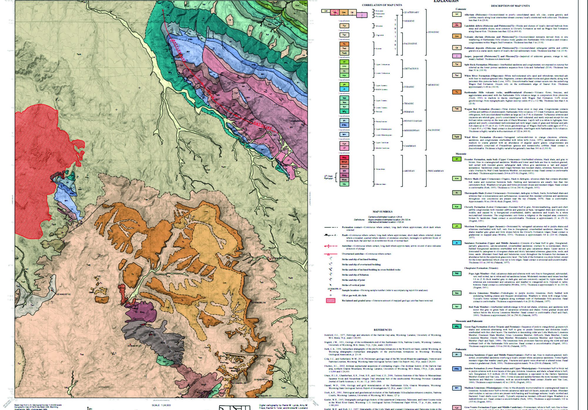 Geologic map of the Ervay Basin SW quadrangle in Natrona County.