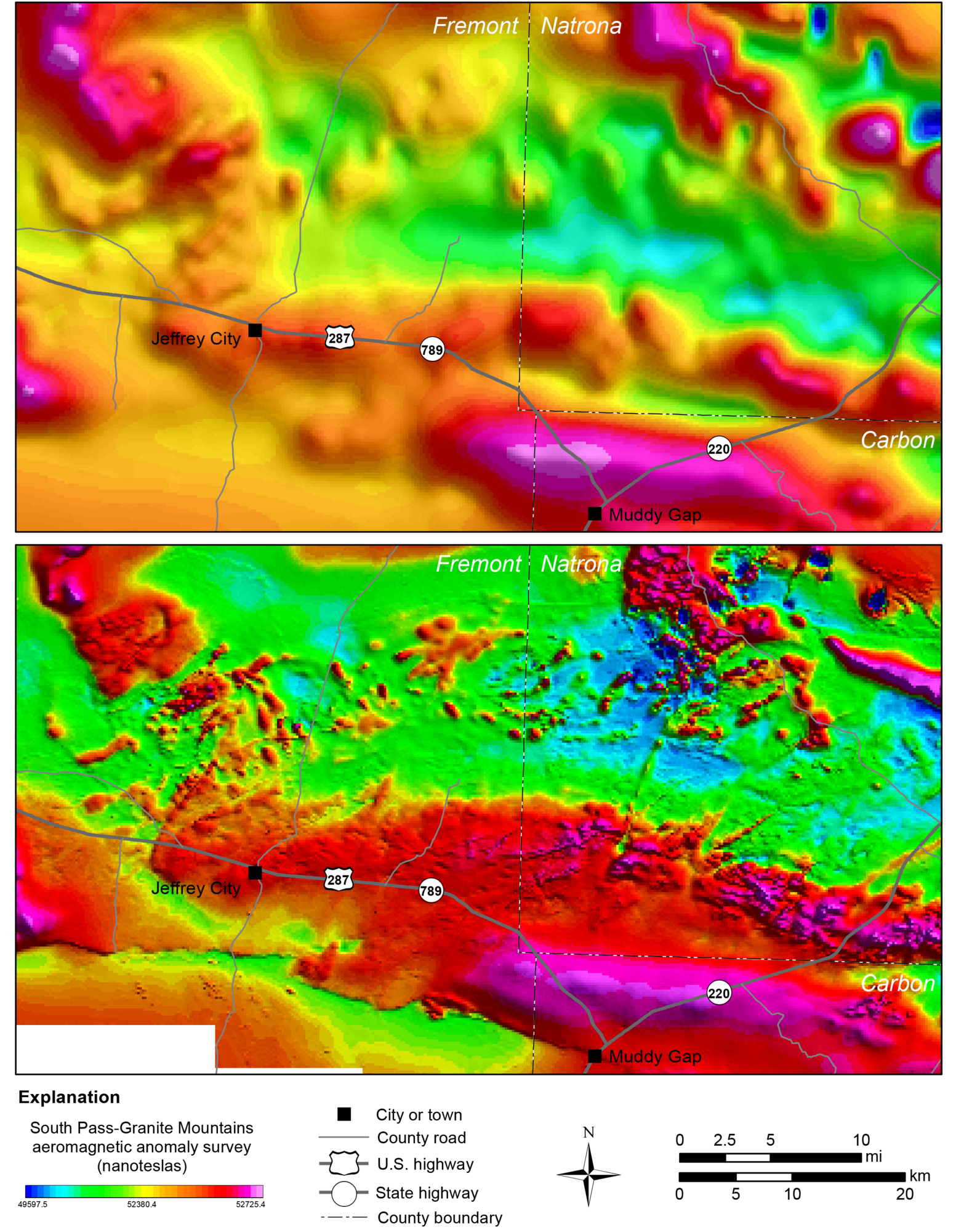 Map showing magnetic anomalies in the area of Jeffrey City and Muddy Gap