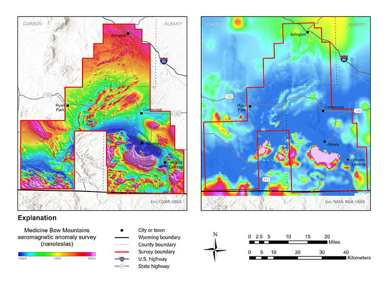 Map showing magnetic anomalies from the Medicine Bow Mountains aeromagnetic survey.