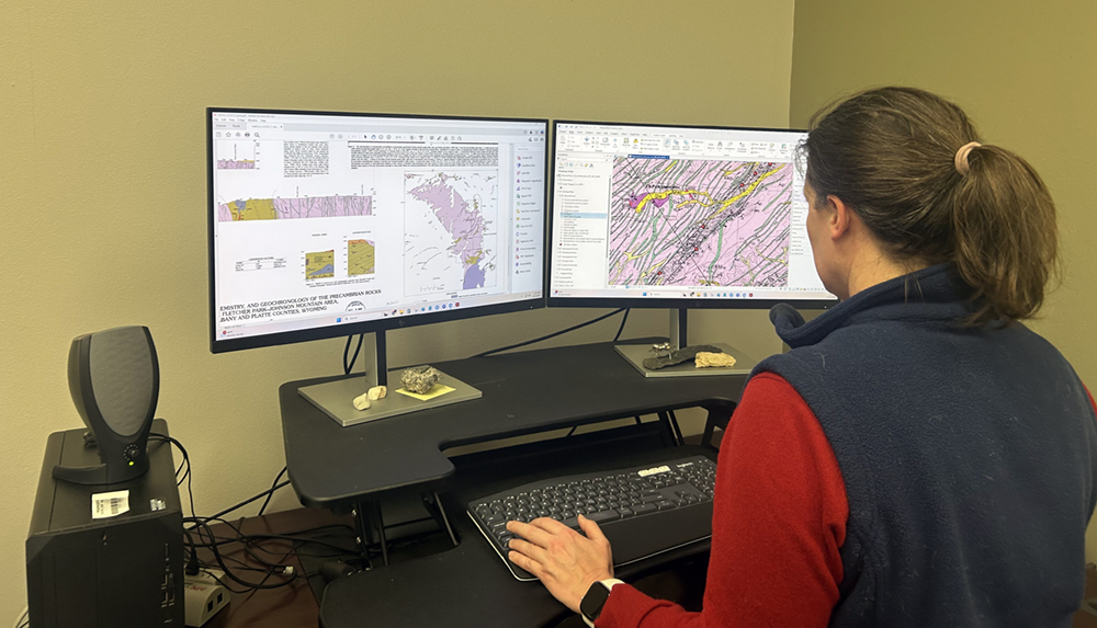 GIS Specialist Katie Lyon works with GIS data at the Laramie offices of the WSGS.