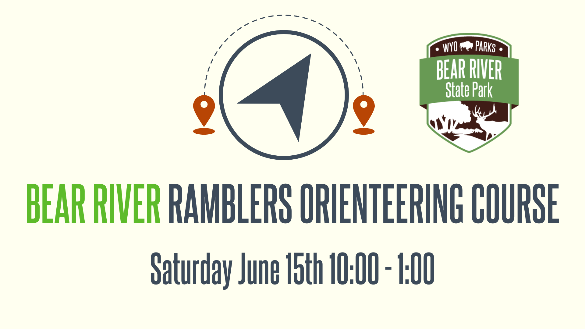 Orienteering course graphic with a beige background and compass graphic.