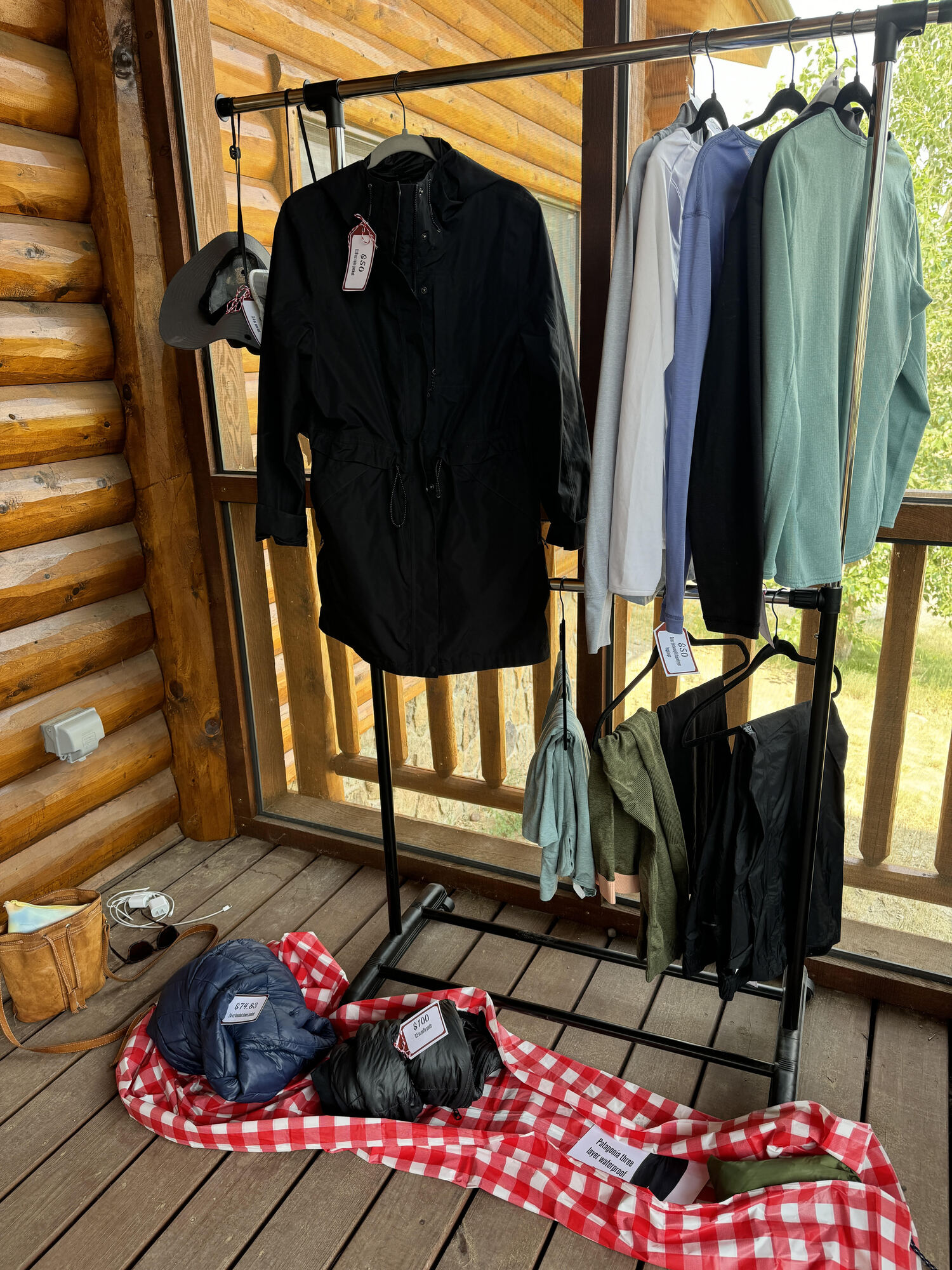 clothing on hangers at cabin