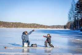 Family ice fishing