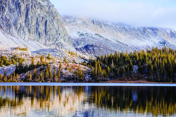 Snowy Mountains and Lake Louise in fall