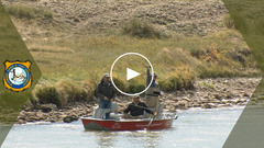 A thumbnail for a Youtube video showing fly fisherman in a commercial boat on the river.