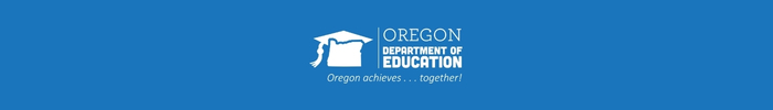 White Oregon Department of Education logo on a blue background