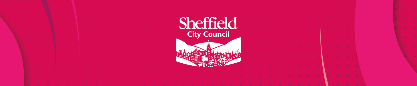 Pink banner with text Sheffield City Council and the logo